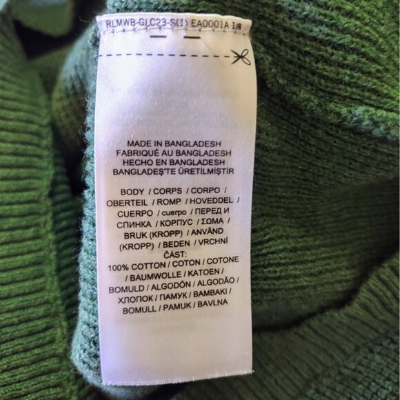 Lauren Ralph Lauren Waffle Knit Top Green Womens Size Small Cowl Neck Curved Hem - Picture 6 of 7